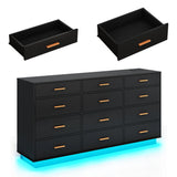 12 Drawer Dresser for Bedroom, 63'with Power Outlets & LED Lights