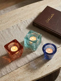 3 Colors Nordic Glass Candle Holder (Orange/Blue/Green), Square Striped 2 In 1