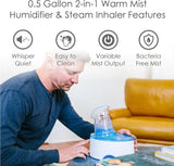Warm Mist Humidifier & Steam Inhaler, 0.5 Gal, Quiet for Bedroom, Sinus Relief, FSA HSA Eligible