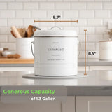 Kitchen Compost Bin – 1.3 Gallon Countertop Farmhouse Compost Container With Lid