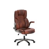 Brown Leather Office Chair with Flip up Arms, High Back Ergonomic Executive Office Chairs