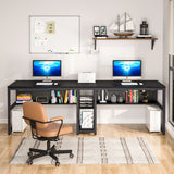 Tribesigns Two Person Desk with Bookshelf, 78.7 Computer Office Double Desk