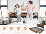 King Bed Frame, King Size Bed Frame Built in Charging Station & LED