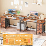 55 Inch Computer Desk Gaming with 4 Fabric Drawers Power Outlets and LED Lights for Home