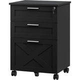 3-Drawer Rolling File Cabinet with Lock - Wooden Mobile Filing Cabinet for Home Office