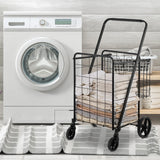 Folding Shopping Cart, Jumbo Grocery Cart With Double Baskets, 360Swivel Wheels, Heavy Duty Utility Cart, 110 LBS Large