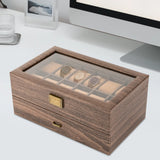 Double-Layer Wood Grain 24-Watch Box Mens Jewelry Holder W/ Drawer