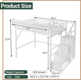 Full Size Loft Bed with Stairs and Storage, Metal Loft Bed Frame with Shelf