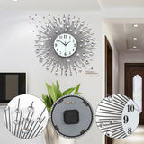 3D Large Metal Sunburst Wall Clock, Battery Operated, Silent Non-Ticking