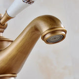 Ceramic Antique Brass Faucet Bathroom Sink Faucet Blue White Porcelain Long Neck Vintage