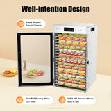 18 Tray Food Dehydrator, Stainless Steel Fruit & Meat Dryer Machine, 110V with LED Light