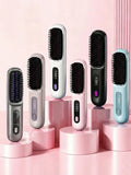 Women's Wireless Portable Hair Straightener, USB Rechargeable Negative Ion Hot Air Straightening Brush, Effectively Smooths Frizz, Makes Hair Shiny And Soft, Anti-Scald Design, 3 Temperature Settings,
