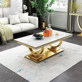 Luxury Marble Coffee Table with Gold Stainless Steel Pedestal Modern 47"