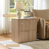 Fluted Nightstand Set of 2, Bedside Table with 2 Drawers, Engineered Wood