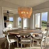 Handwoven Rattan Boho Chandelier 7-Light E26, 60cm Adjustable Wave Pendant