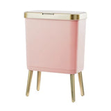 Bathroom Trash Can with Lid, Plastic Garbage Can with Legs, 4 Gallon Gold Trash Bin with Push Button,