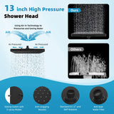 Upgraded 13'' Shower Head Combo, High Pressure 5 Spray Rainfall Showerhead, 10 Spray Mode Handheld,