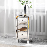 3-Drawer Mirrored Nightstand Set of 2, Glass End Table for Bedroom, Silver