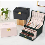 1pcs Multi Functional Three Layer Leather Drawer Style Jewelry Box Earrings