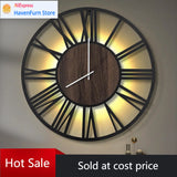Silent Non Ticking,Rustic Modern Big Wood Clock w. Night Light for Living Roo