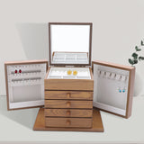 5-tier Wooden Jewelry Box w/ Drawers Mirror for Rings, Earrings, Necklaces