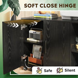 Black Office Storage Cabinet with Doors and Shelves, Lateral Printer Stand
