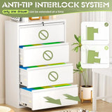36 Wide Metal Lateral File Cabinet with Lock, White, for Home or Office