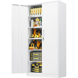 Tall White Steel Storage Cabinet with 2 Doors and 5 Adjustable Shelves for Home