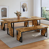 HIPIHOM 70.8" Wooden Dining Table with 2 Benches, Modern Set for 4-6 Person