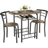 JUMMICO 3-Piece Wooden Round Table & Chair Set, Space Saving Kitchen Breakfast Nook Wood Grain Tabletop with Metal Frame