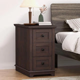 3-Drawe Wooden Storage Nightstand  with Charging Station for Living Room