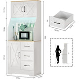Adjustable Shelf Tall Kitchen Pantry Cabinet with 3 Drawers, LED Light & Charging Station