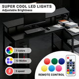JHK L Shaped Gaming Desk with USB Charging Ports & LED Lights Reversible Desks Computer Gamer Table