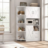 Standalone Farmhouse-Style Kitchen Pantry Cabinet with Hutch, Doored & Shelves