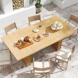 6-8 Seater Rustic Dining Table with Natural Wood Slat Base, Perfect for Family Meals