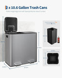 Kitchen Step Trash Bin 2 x 10.6 gal (2 x 40 L) Garbage Can for Dual Compartment Recycling Stainless