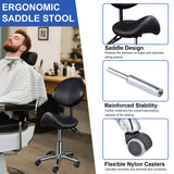 Ergonomic Rolling Saddle Chair Height Adjustable with Wheels and Backrest, Professional Salon