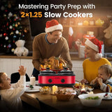 Double Small Slow Cooker Buffet Server and Warmer with 2 Mini Pots