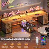 94.5" Two Person Gaming Desk with 8 Drawers LED Power Strip Monitor Stand