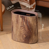 Faux Wood Grain Trash Can Slim Lid Large Capacity Bin For Bathroom Narrow Spaces Living