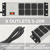 2PCS Heavy Duty Power Strip Surge Protector 20 AMP, 8 Outlets 12, 4 FT Extension