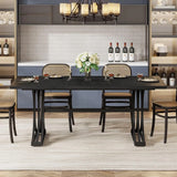 63-Inch Rectangular Dining Table for 4 to 6, Modern Kitchen Table with Stylish Metal Trestle Legs, Large