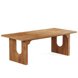 Modern Rectangular Dining Table, Wood Pedestal Base For 6-8 People