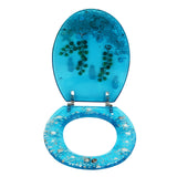 Resin Toilet Seat Load Capacity 100kg/220lbs, 36*45cm Blue Toilet Seat w/ Cover