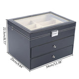 PU Leather Sunglasses Display Box Glass Window Jewelry Organizer