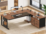 L Shaped Executive Desk Rolling Cabinet Drawers Outlet CPU Stand Pegboard Shelves Rustic Office