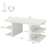 White Modern Wood Executive Office Desk 63 Computer Desk with Storage Shelves for Home Office