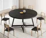 59'' Round Dining Table for 8, Wood Round Dinner Tables with Metal Base