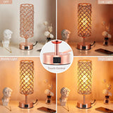 Crystal Table Lamp 3-Way Dimmable Touch Control Rose Gold Bedside Lamp