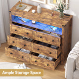 6 Drawer Dresser with Lights and Open Space for Bedroom, Wood Dressers